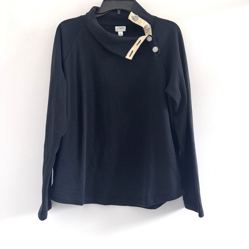 J. Crew Factory Womens Black Funnel Neck Sweatshirt Jewel Buttons Size L